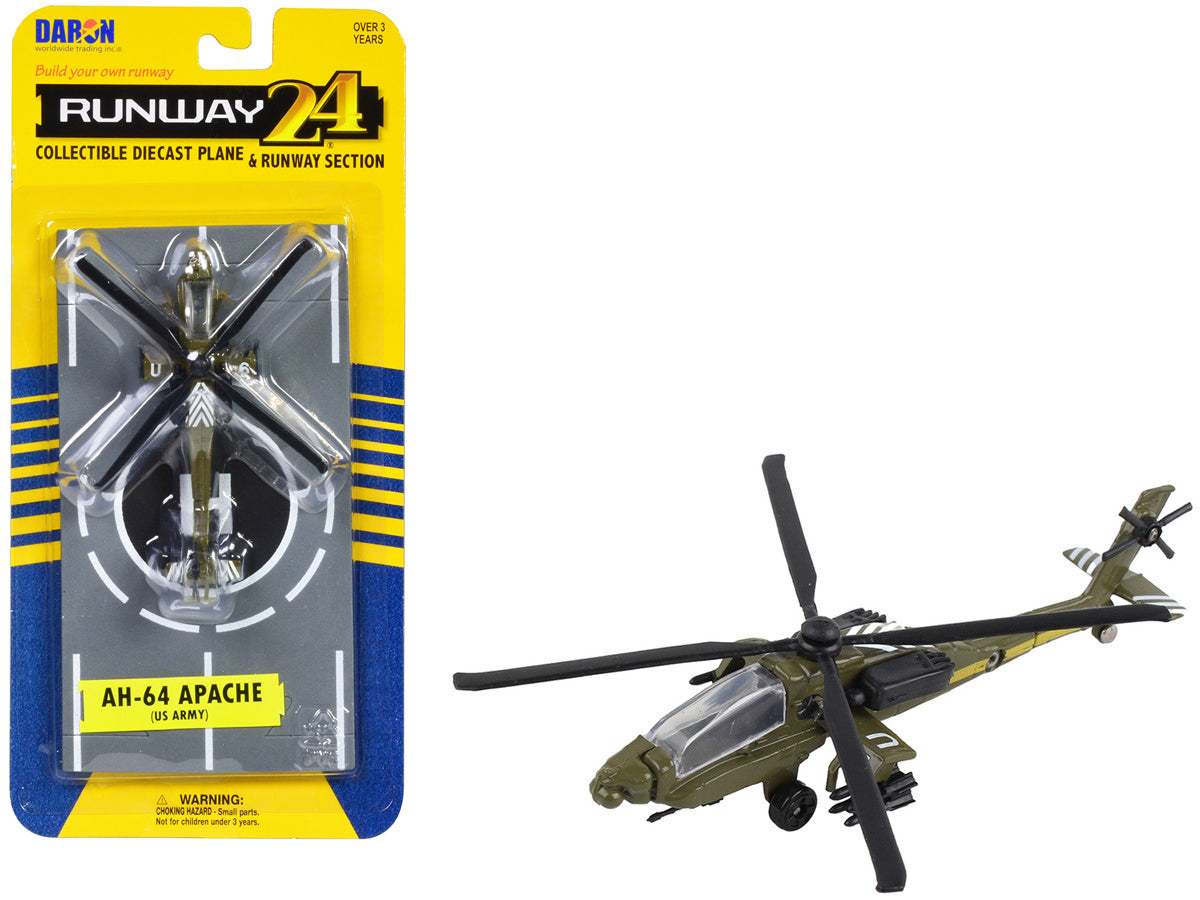Boeing AH-64 Apache Helicopter Olive Drab "United States Army" with Runway Section Diecast Model by Runway24-DiecastModeler.com