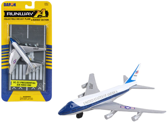 Boeing VC-25 Aircraft White and Blue "United States Air Force One" with Runway Section Diecast Model Airplane by Runway24-DiecastModeler.com