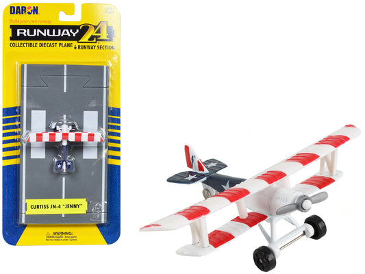 Curtiss JN-4 "Jenny" Training Aircraft Red & White with Blue Tail "United States Flag Livery" with Runway Section Diecast Model Airplane by Runway24-DiecastModeler.com