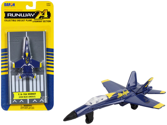 McDonnell Douglas F/A-18A Hornet Fighter Aircraft Blue "United States Navy Blue Angels #2" with Runway Section Diecast Model Airplane by Runway24-DiecastModeler.com