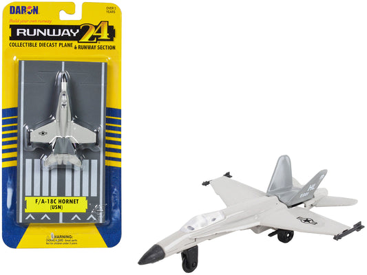 McDonnell Douglas F/A-18C Hornet Fighter Aircraft Gray "United States Navy" with Runway Section Diecast Model Airplane by Runway24-DiecastModeler.com