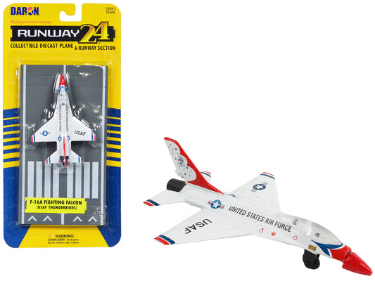 General Dynamics F-16 Fighting Falcon Fighter Aircraft White "United States Air Force Thunderbirds" with Runway Section Diecast Model Airplane by Runway24-DiecastModeler.com