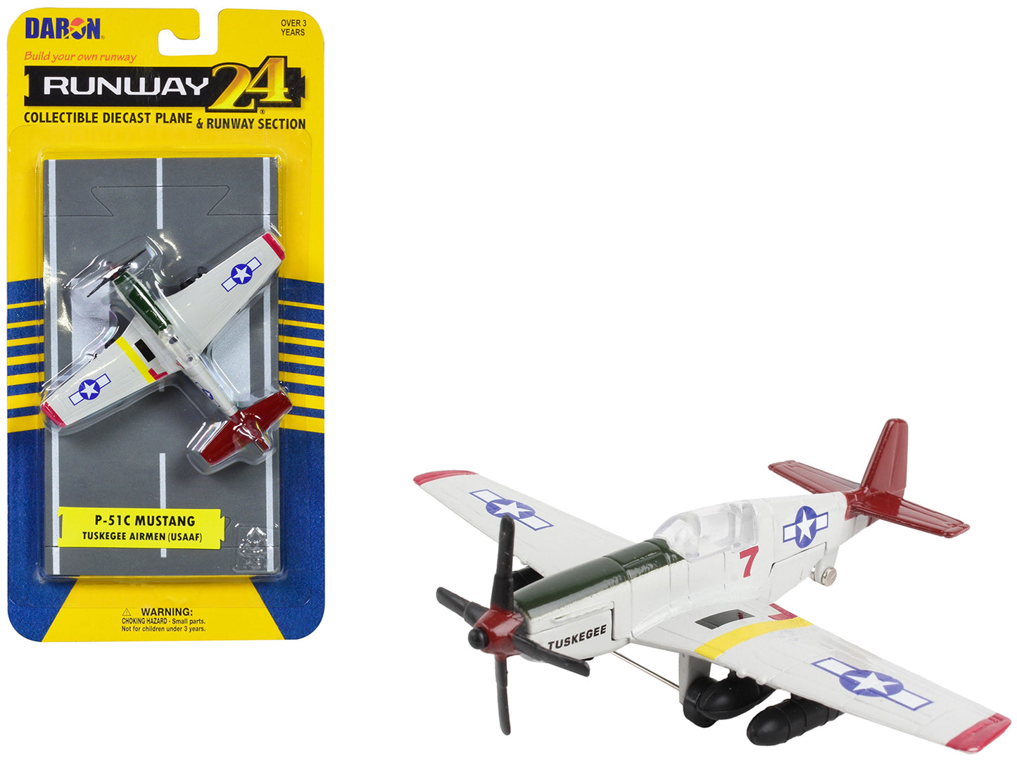 North American P-51C Mustang Fighter Aircraft Gray "Tuskegee Airmen-United States Army Air Force" with Runway Section Diecast Model Airplane by Runway24-DiecastModeler.com