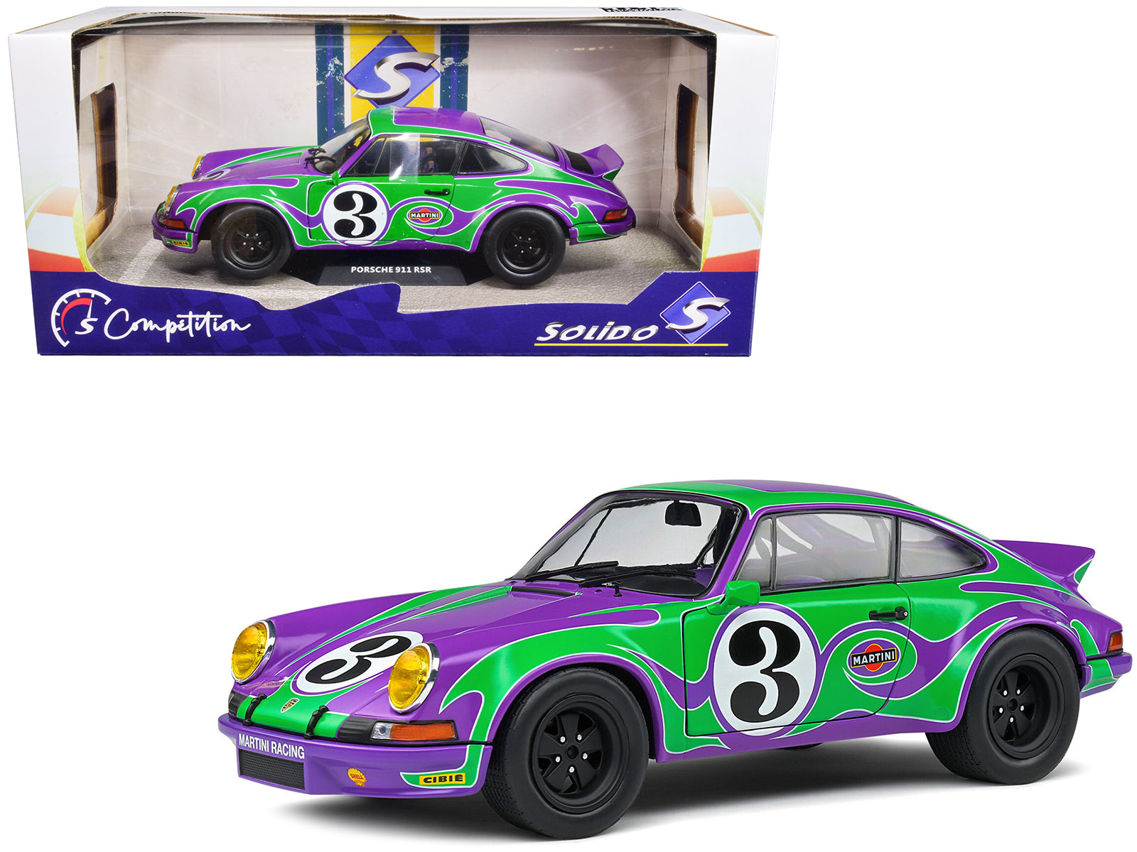 1973 Porsche 911 RSR #3 "Purple Hippy Tribute" "Competition" Series 1/18 Diecast Model Car by Solido-DiecastModeler.com