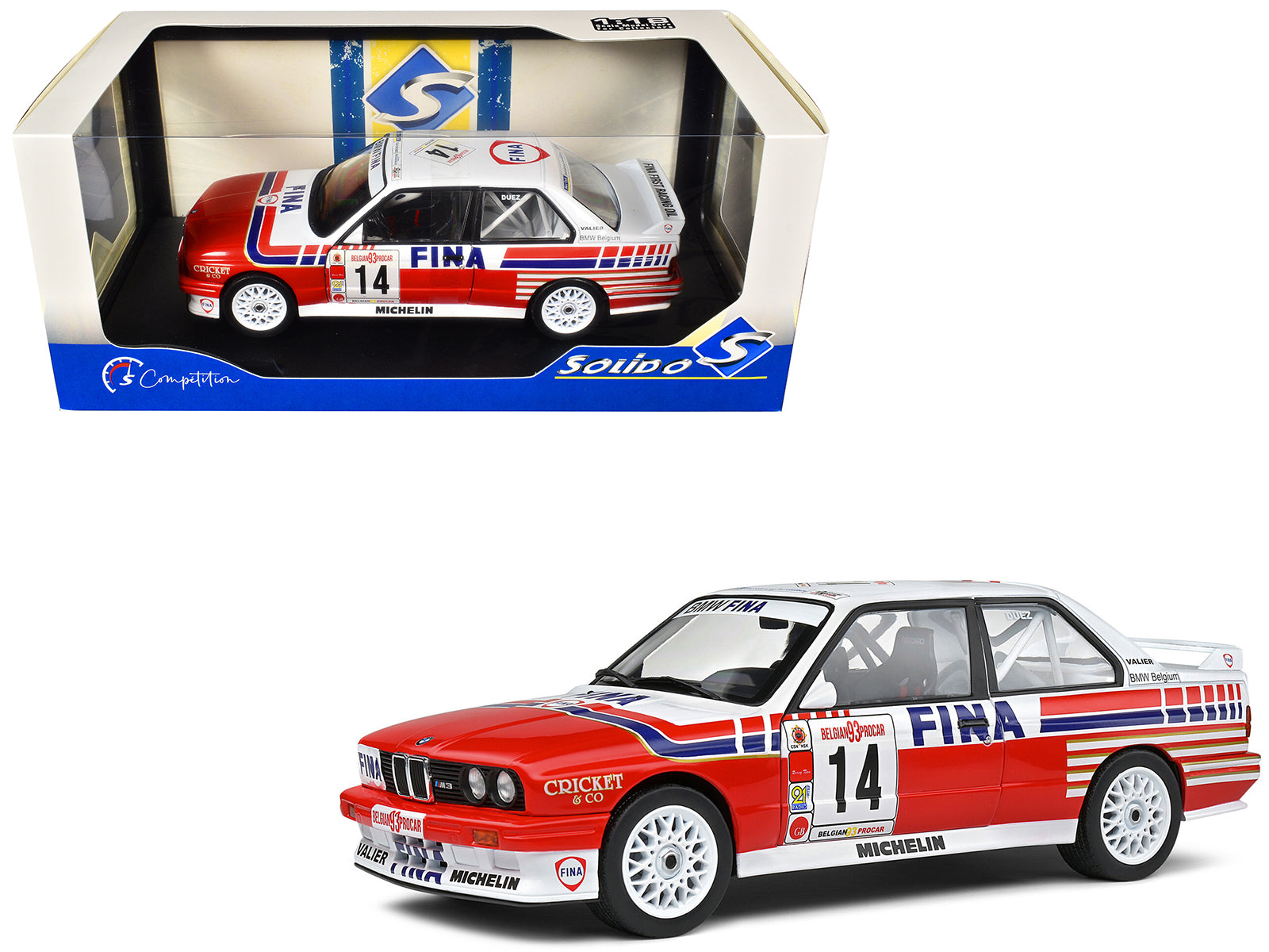 BMW E30 M3 #14 Marc Duez "Belgian Procar Championship" (1993) "Competition" Series 1/18 Diecast Model Car by Solido-DiecastModeler.com