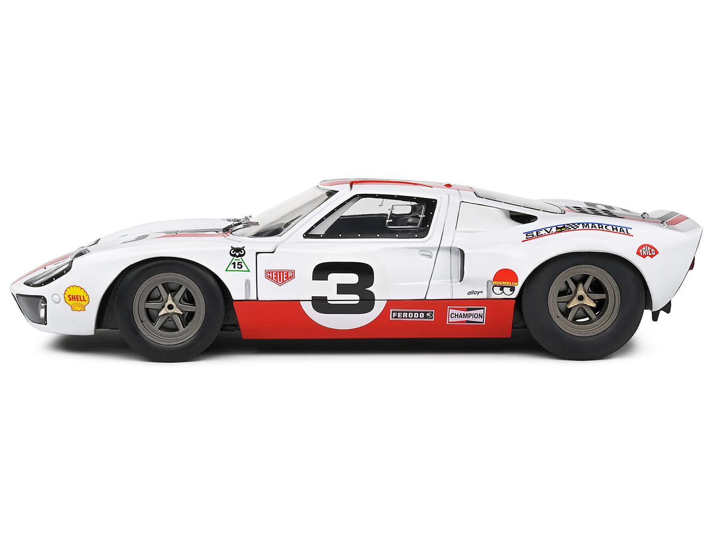 Ford GT40 MK1 #3 "Eric Dean Design" White with Red and Black Stripes "Competition" Series 1/18 Diecast Model Car by Solido-DiecastModeler.com