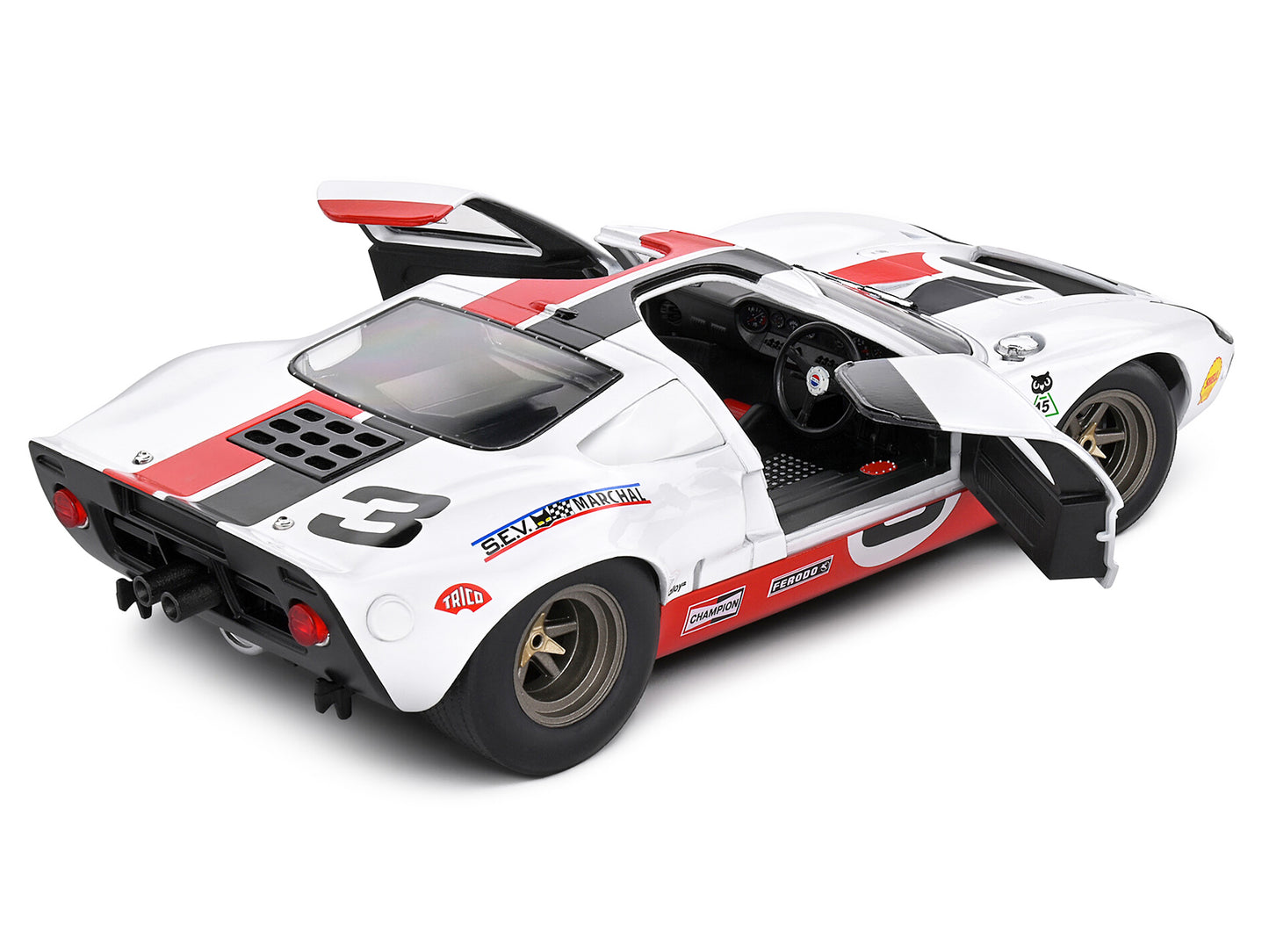 Ford GT40 MK1 #3 "Eric Dean Design" White with Red and Black Stripes "Competition" Series 1/18 Diecast Model Car by Solido-DiecastModeler.com