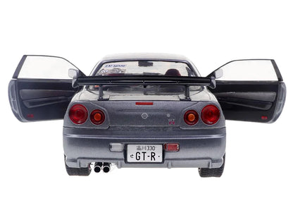 1999 Nissan Skyline GT-R (R34) RHD (Right Hand Drive) Silver Metallic with Purple Wheels 1/18 Diecast Model Car by Solido-DiecastModeler.com
