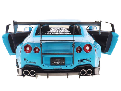 2023 Nissan GT-R (R35) Liberty Walk Body Kit 2.0 RHD (Right Hand Drive) Baby Blue with Carbon Hood 1/18 Diecast Model Car by Solido