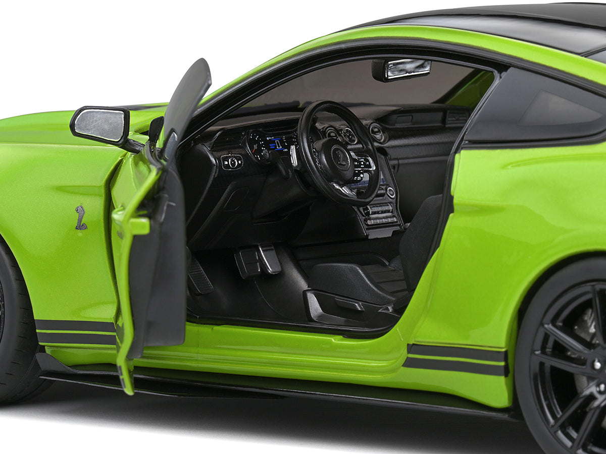 2020 Ford Mustang Shelby GT500 Grabber Lime Green Metallic with Black Top and Stripes 1/18 Diecast Model Car by Solido-DiecastModeler.com