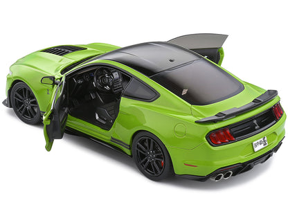 2020 Ford Mustang Shelby GT500 Grabber Lime Green Metallic with Black Top and Stripes 1/18 Diecast Model Car by Solido-DiecastModeler.com