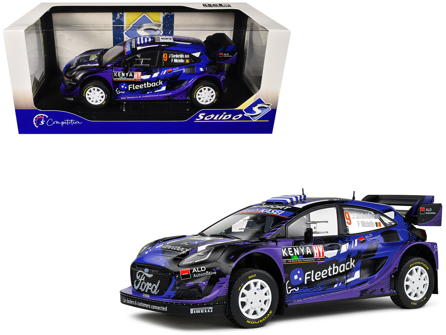 Ford Puma Rally1 Hybrid #9 Jourdan Serderidis - Frederic Miclotte "Safari Rally Kenya" (2022) "Competition" Series 1/18 Diecast Model Car by Solido-DiecastModeler.com