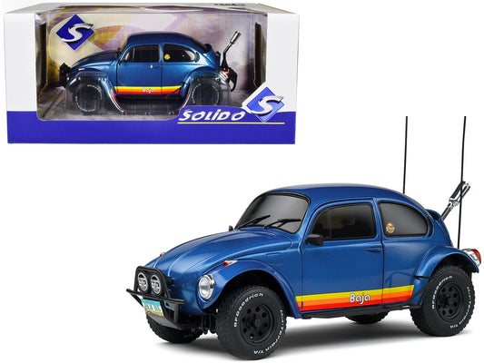 1975 Volkswagen Beetle Baja Blue Metallic with Stripes 1/18 Diecast Model Car by Solido-DiecastModeler.com