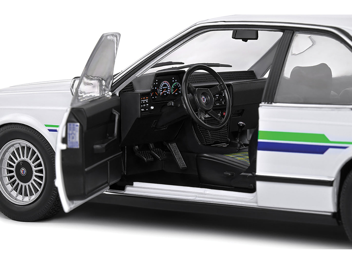 1984 BMW Alpina B7 Turbo (E24) White with Blue and Green Graphics 1/18 Diecast Model Car by Solido