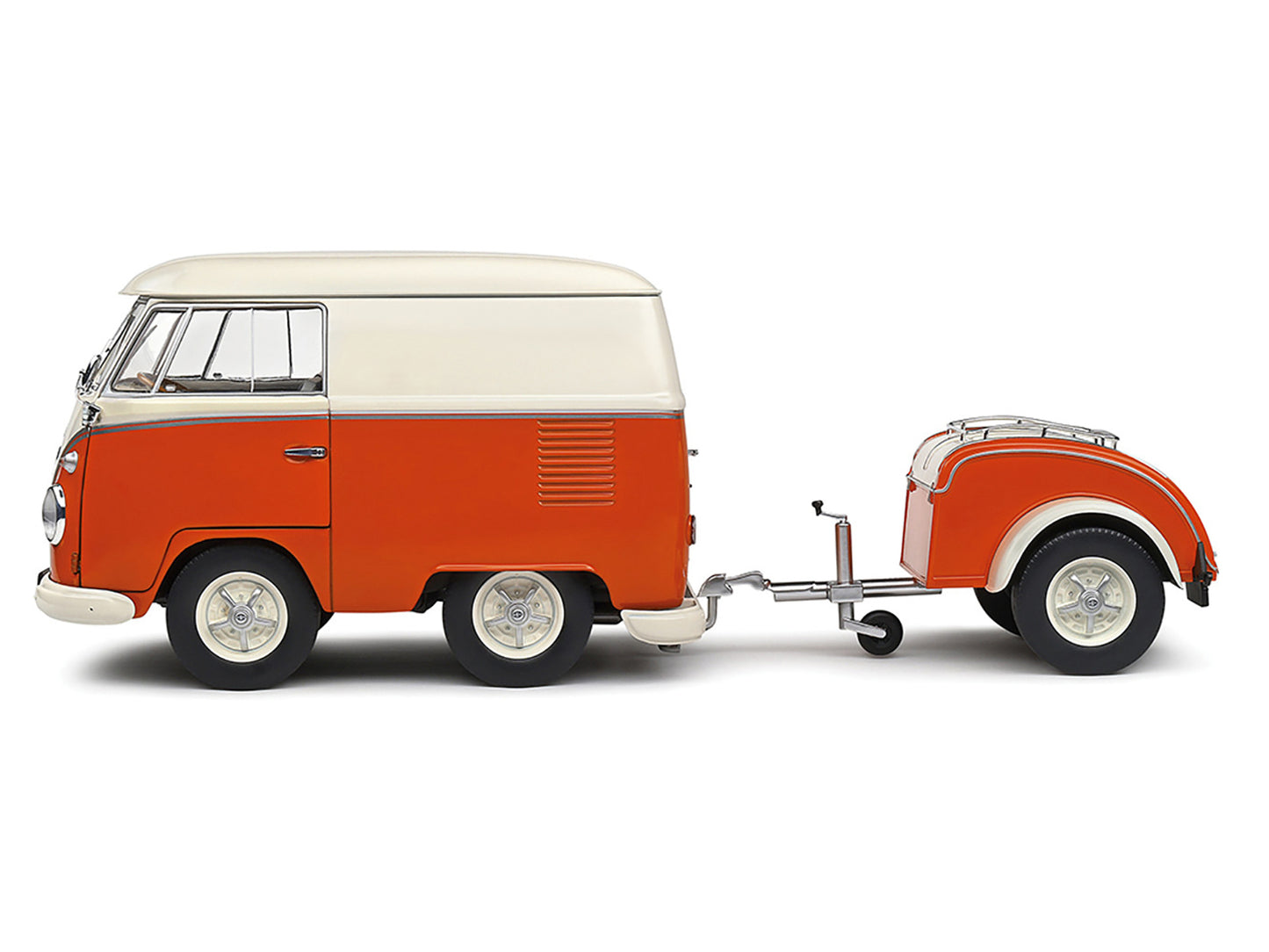 1950 Volkswagen Kool Kombi Van with Trailer Orange and White 1/18 Diecast Model Car by Solido-DiecastModeler.com