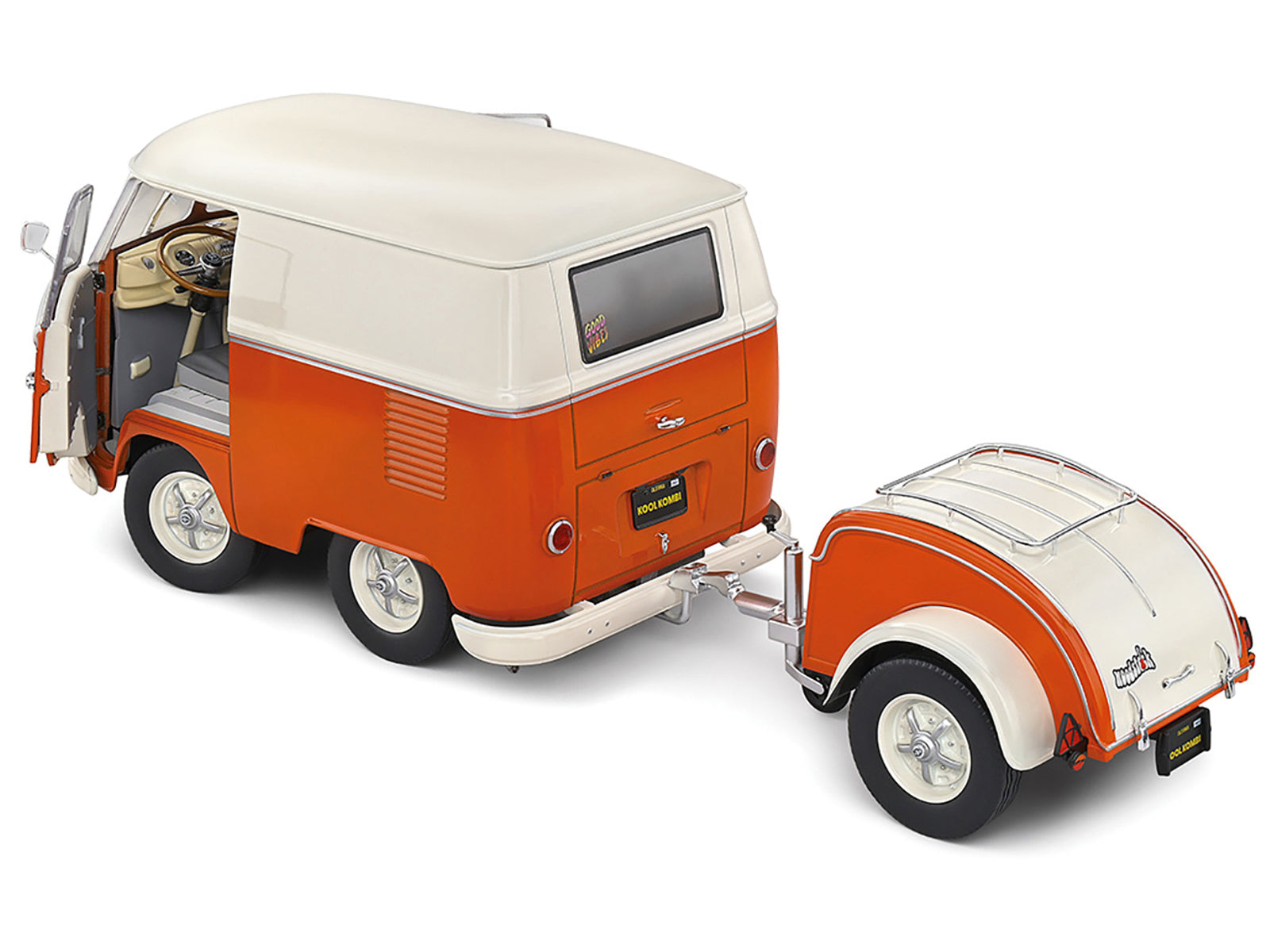 1950 Volkswagen Kool Kombi Van with Trailer Orange and White 1/18 Diecast Model Car by Solido-DiecastModeler.com