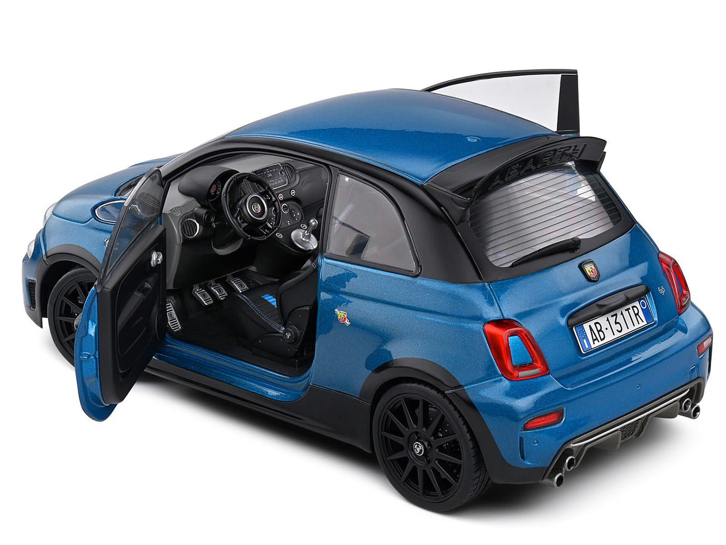 2022 Fiat 695 Abarth "Tributo 131 Rally" Podium Blue Metallic with Black Side Stripes 1/18 Diecast Model Car by Solido
