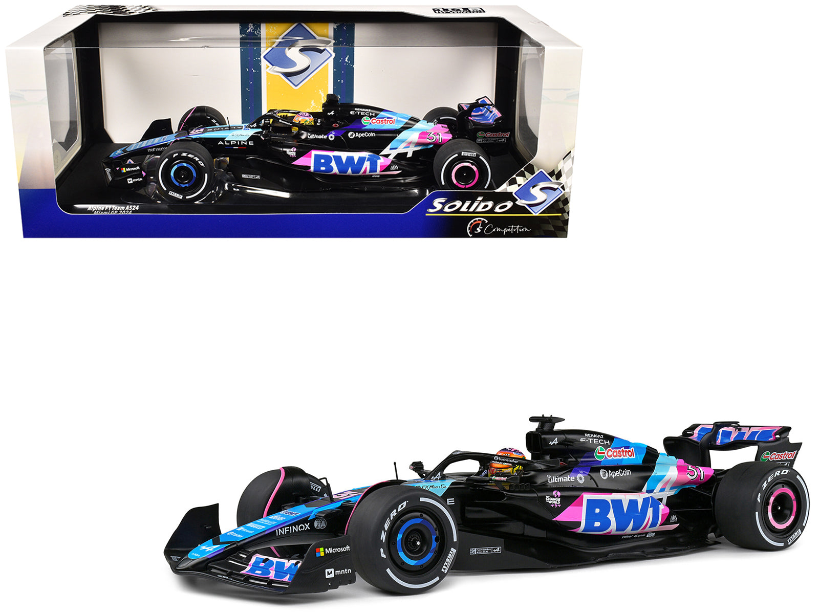 Alpine A524 #31 Esteban Ocon "BWT" Formula One F1 Miami GP (2024) "Competition" Series 1/18 Diecast Model Car by Solido-DiecastModeler.com