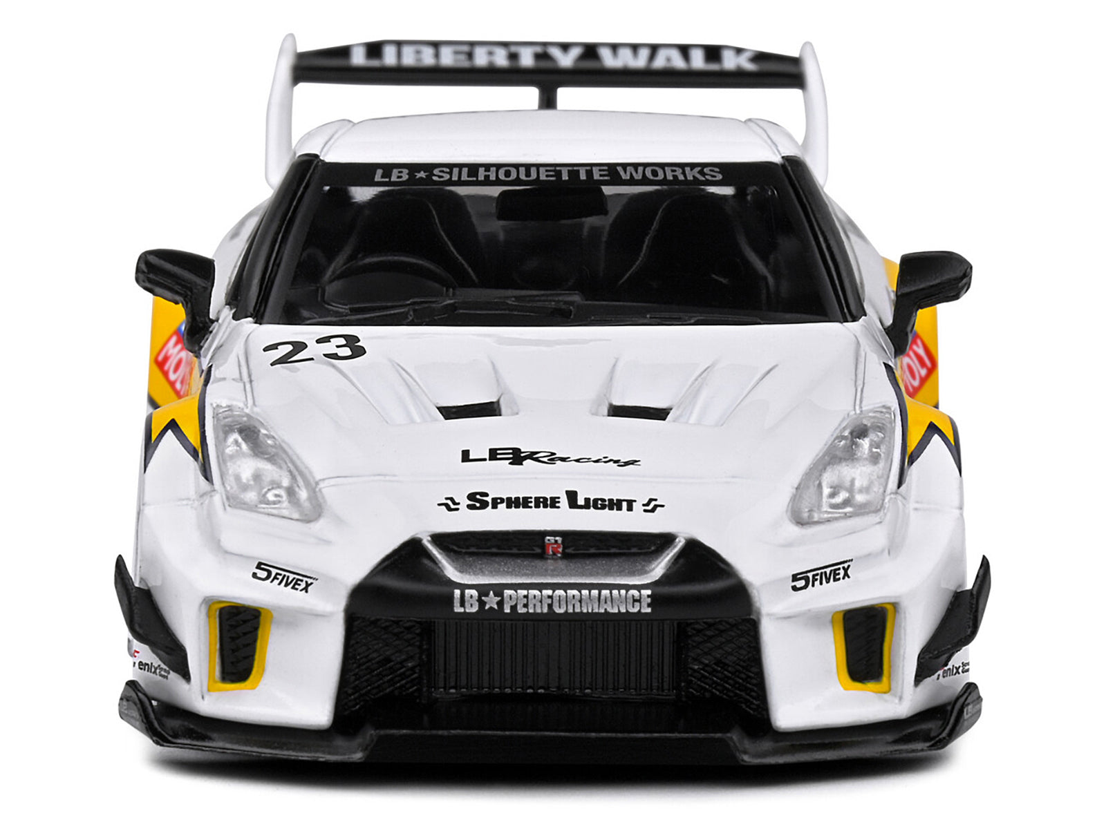 2019 Nissan GTR35 "LBWK Silhouette" RHD (Right Hand Drive) #23 White with Yellow Graphics 1/43 Diecast Model Car by Solido-DiecastModeler.com