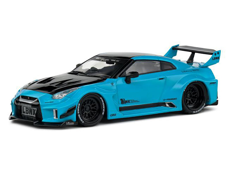 2019 Nissan GT-R (R35) LB-Silhouette Works RHD (Right Hand Drive) Miami Blue with Black Hood and Top 1/43 Diecast Model Car by Solido