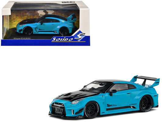 2019 Nissan GT-R (R35) LB-Silhouette Works RHD (Right Hand Drive) Miami Blue with Black Hood and Top 1/43 Diecast Model Car by Solido