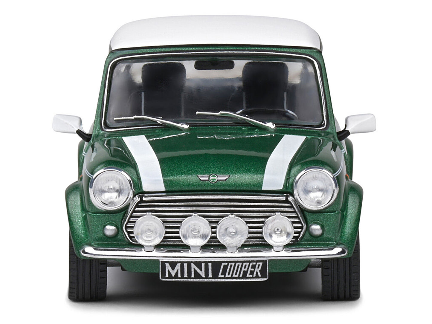 1994 Mini Cooper Sport British Racing Green with White Top and Stripes 1/43 Diecast Model Car by Solido