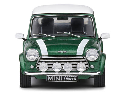 1994 Mini Cooper Sport British Racing Green with White Top and Stripes 1/43 Diecast Model Car by Solido