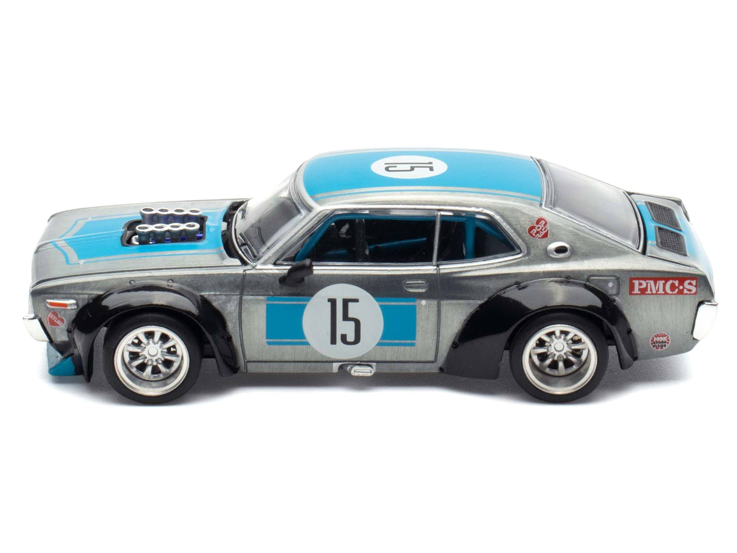 Datsun Laurel C130 RHD (Right Hand Drive) #15 Raw Metal with Blue Stripes "APA XPO 2025 Exclusive" 1/64 Diecast Model Car by Pop Race-DiecastModeler.com