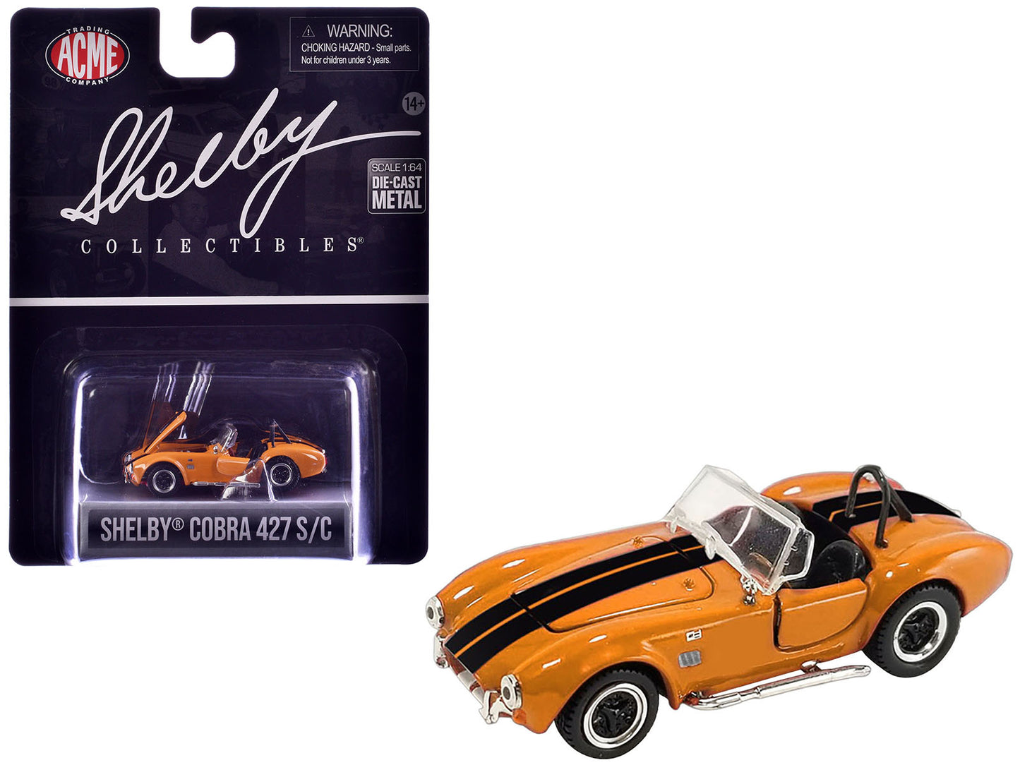 Shelby Cobra 427 S/C Orange with Black Stripes "Shelby Collectibles" Series 1/64 Diecast Model Car by ACME