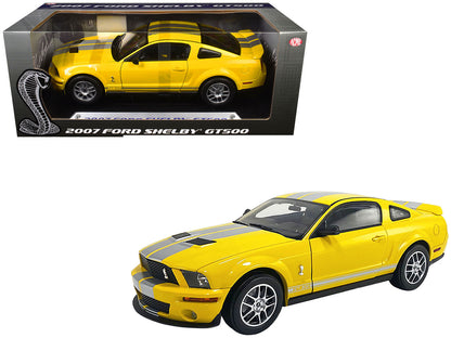 2007 Ford Shelby GT500 Yellow with Silver Stripes "Shelby Collectibles" Series 1/18 Diecast Model Car by ACME-DiecastModeler.com