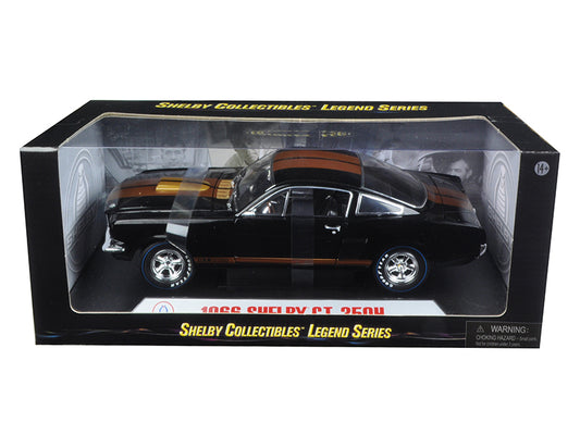 1966 Ford Mustang Shelby GT 350 "Hertz" Black with Gold Stripes and Racing Wheels 1/18 Diecast Model Car by Shelby Collectibles-DiecastModeler.com