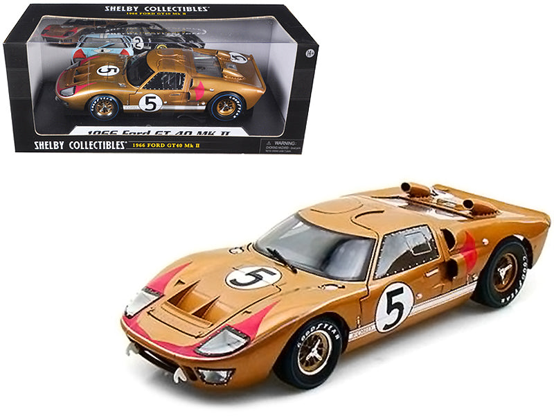 1966 Ford GT-40 MK II RHD (Right hand Drive) #5 Gold 24H of Le Mans 1/18 Diecast Model Car by Shelby Collectibles-DiecastModeler.com