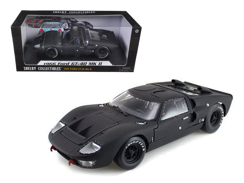 1966 Ford GT-40 GT40 MK 2 Matt Black 1/18 Diecast Car Model by Shelby Collectibles-DiecastModeler.com