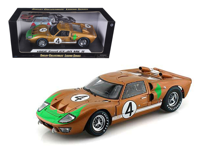 1966 Ford GT-40 MK 2 Gold #4 1/18 Diecast Car Model by Shelby Collectibles-DiecastModeler.com