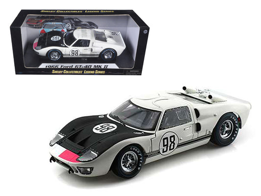 1966 Ford GT-40 MK 2 #98 White 1/18 Diecast Car Model by Shelby Collectibles-DiecastModeler.com