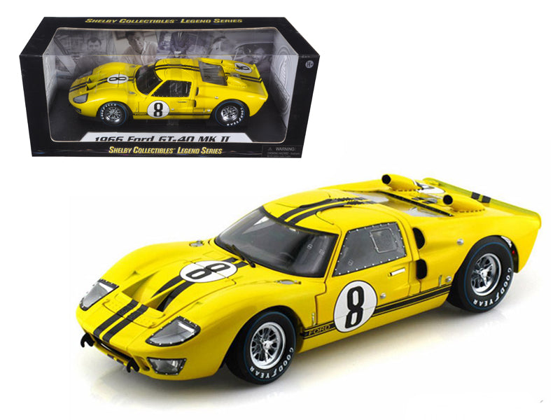 1966 Ford GT-40 MK II #8 Yellow with Black Stripes 1/18 Diecast Model Car by Shelby Collectibles-DiecastModeler.com
