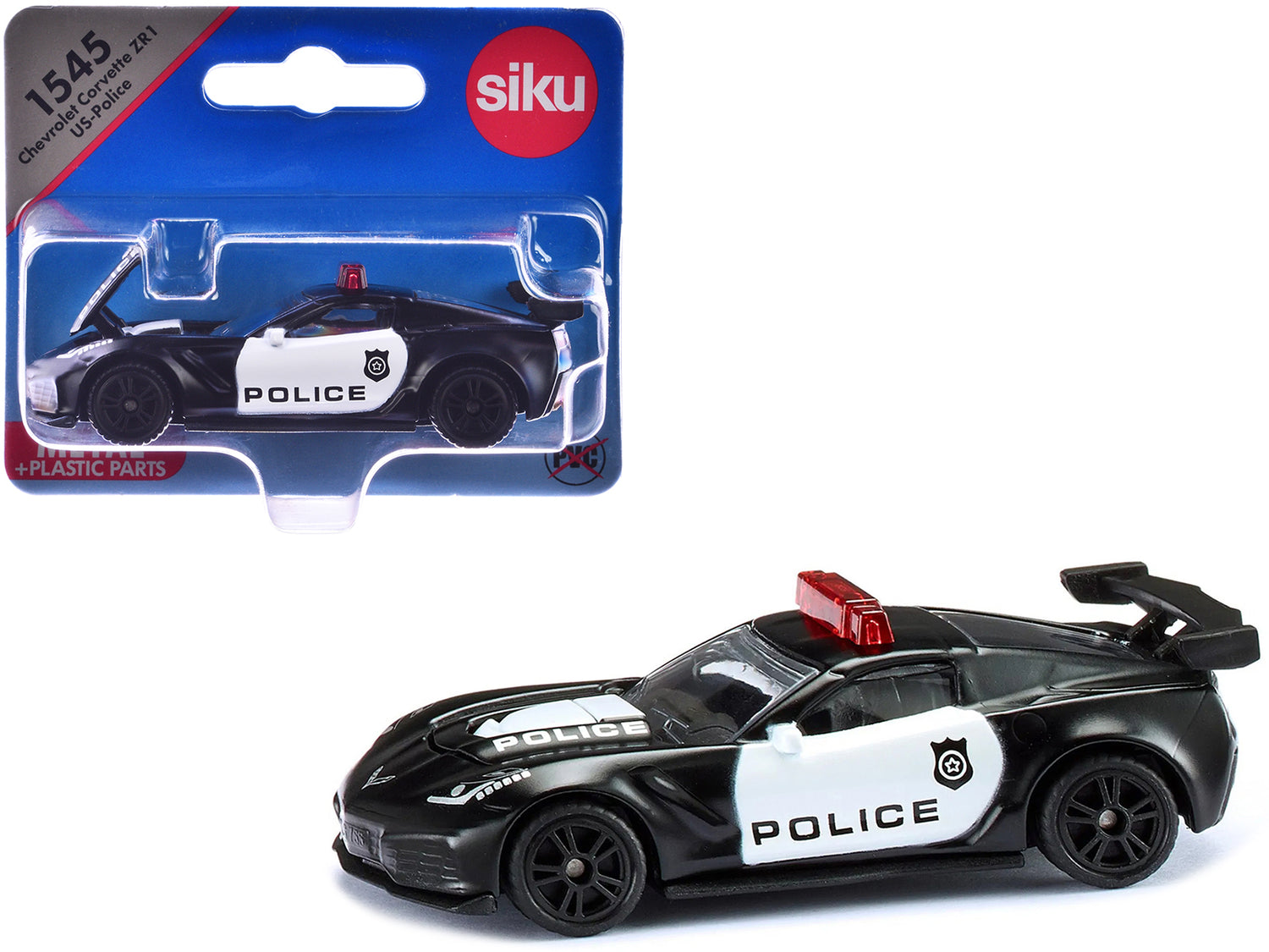 Chevrolet Corvette ZR1 Police Car Black and White Diecast Model Car by Siku-DiecastModeler.com