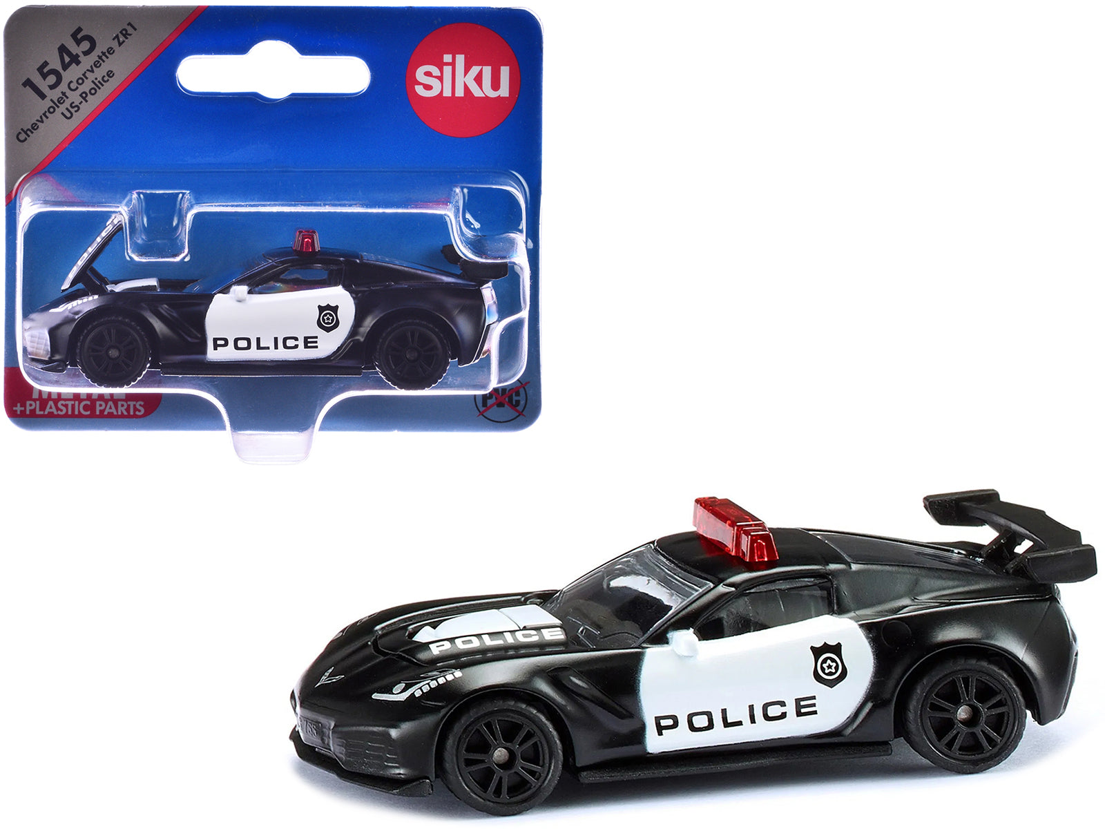 Chevrolet Corvette ZR1 Police Car Black and White Diecast Model Car by Siku-DiecastModeler.com