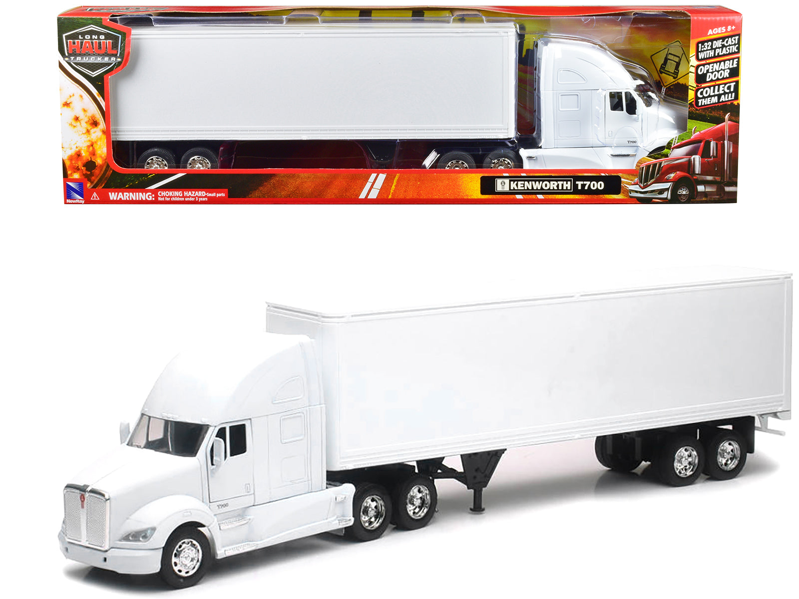 Kenworth T700 Truck with Dry Goods Trailer White "Long Haul Truckers" Series 1/32 Diecast Model by New Ray-DiecastModeler.com