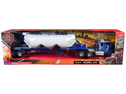 Peterbilt 379 Truck Blue with Pneumatic Tanker Trailer White "Long Haul Truckers" Series 1/32 Diecast Model by New Ray-DiecastModeler.com