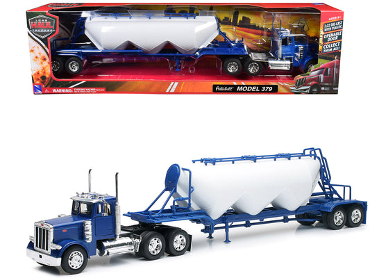 Peterbilt 379 Truck Blue with Pneumatic Tanker Trailer White "Long Haul Truckers" Series 1/32 Diecast Model by New Ray