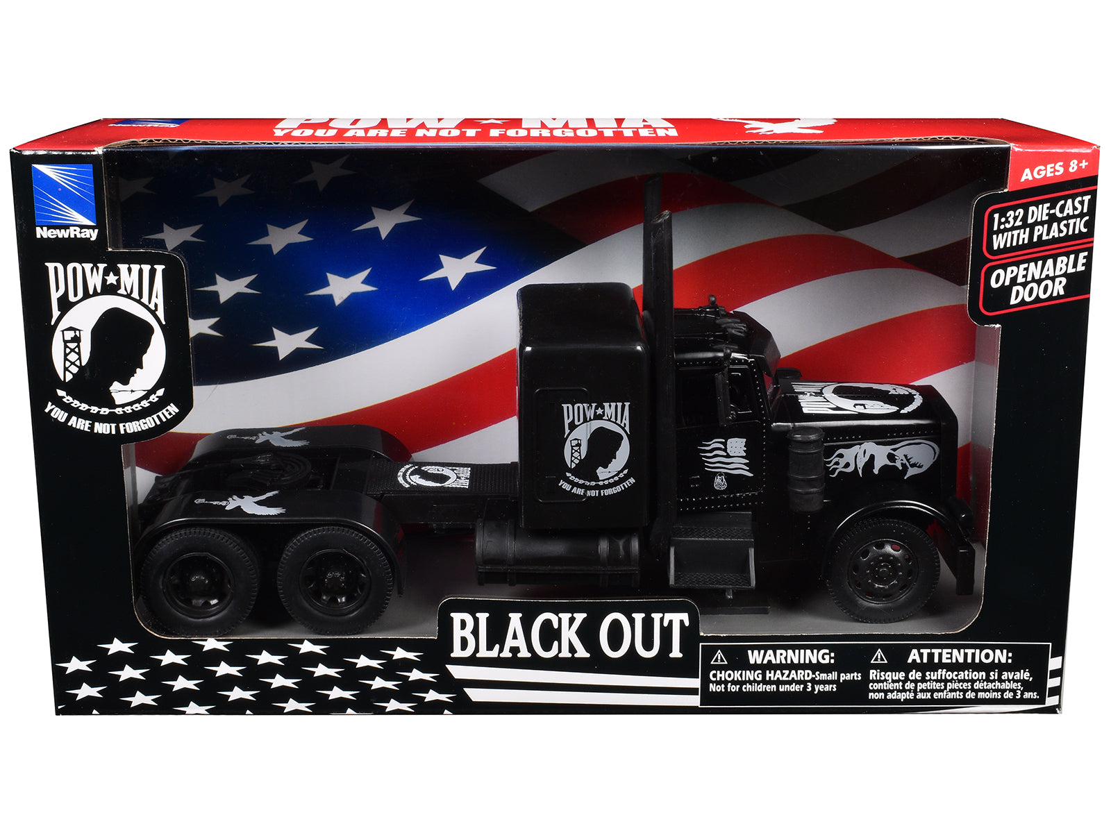 Peterbilt Custom Truck Black Out "POW-MIA You Are Not Forgotten" 1/32 Diecast Model by New Ray-DiecastModeler.com
