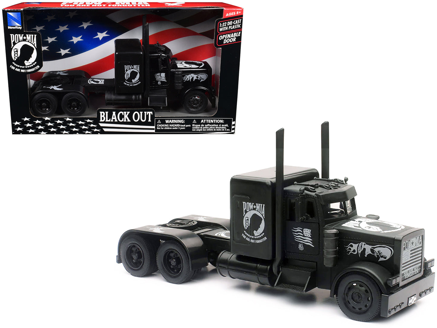 Peterbilt Custom Truck Black Out "POW-MIA You Are Not Forgotten" 1/32 Diecast Model by New Ray-DiecastModeler.com