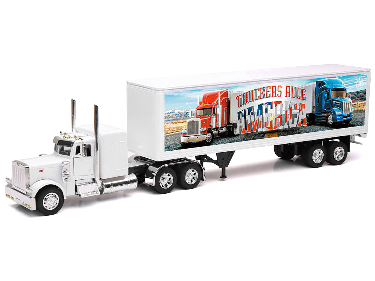 Peterbilt 379 Truck White with Dry Van Trailer "Truckers Rule America" "Long Haul Truckers" Series 1/32 Diecast Model by New Ray-DiecastModeler.com