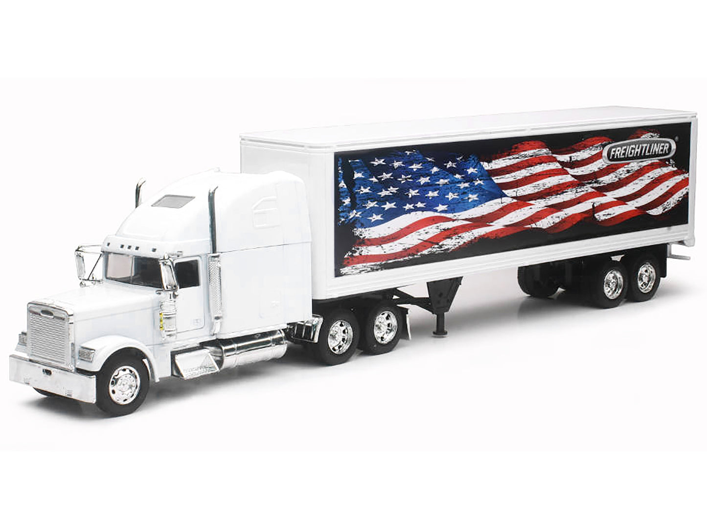 Freightliner Classic XL Truck White with Dry Van Trailer White with Patriotic Graphic "Long Haul Truckers" Series 1/32 Diecast Model by New Ray-DiecastModeler.com