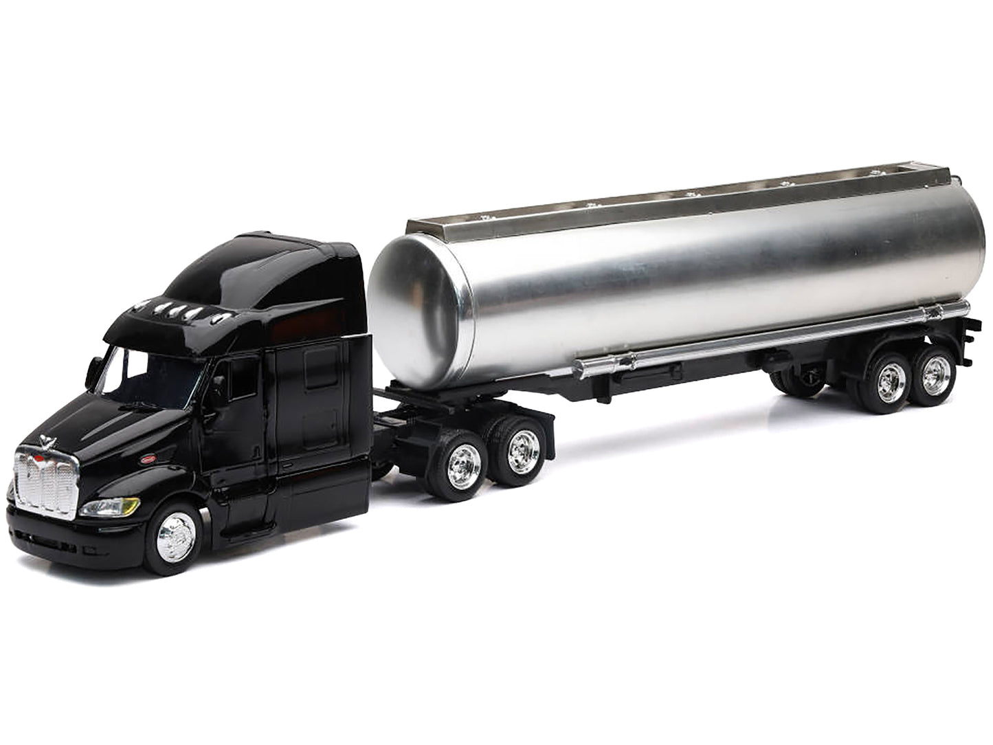 Peterbilt 387 Truck Black with Tanker Trailer Silver "Long Haul Truckers" Series 1/43 Diecast Model by New Ray-DiecastModeler.com