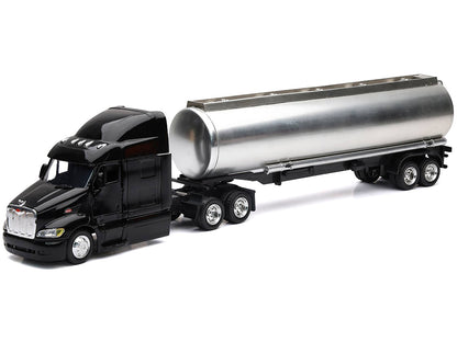 Peterbilt 387 Truck Black with Tanker Trailer Silver "Long Haul Truckers" Series 1/43 Diecast Model by New Ray-DiecastModeler.com
