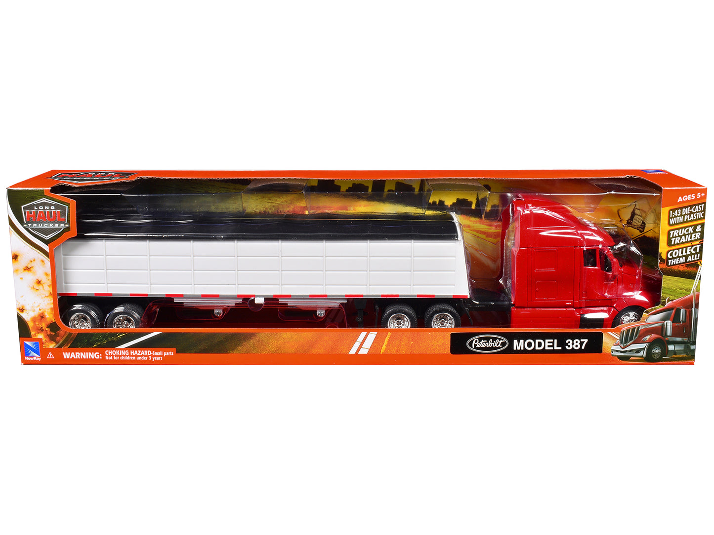 Peterbilt 387 Truck Red with Grain Trailer White "Long Haul Truckers" Series 1/43 Diecast Model by New Ray-DiecastModeler.com