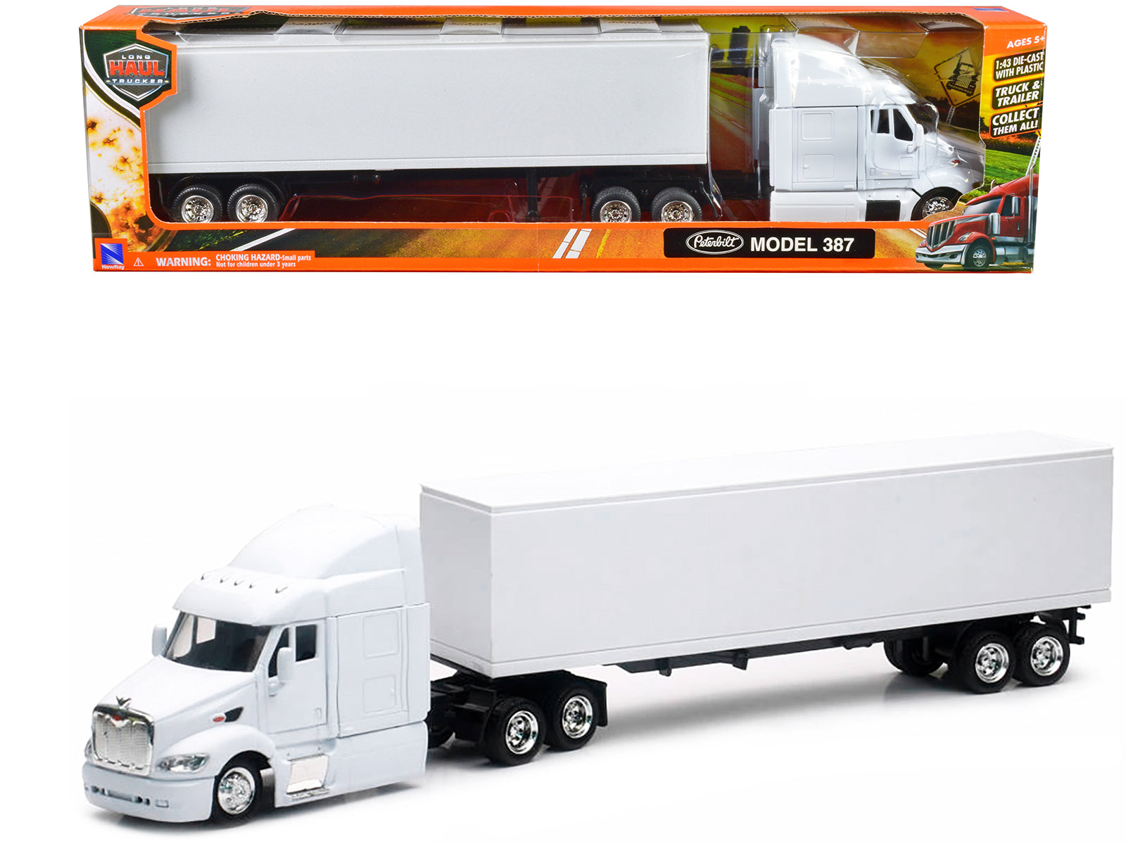 Peterbilt 387 Truck with Dry Goods Trailer White "Long Haul Trucker" Series 1/43 Diecast Model by New Ray-DiecastModeler.com