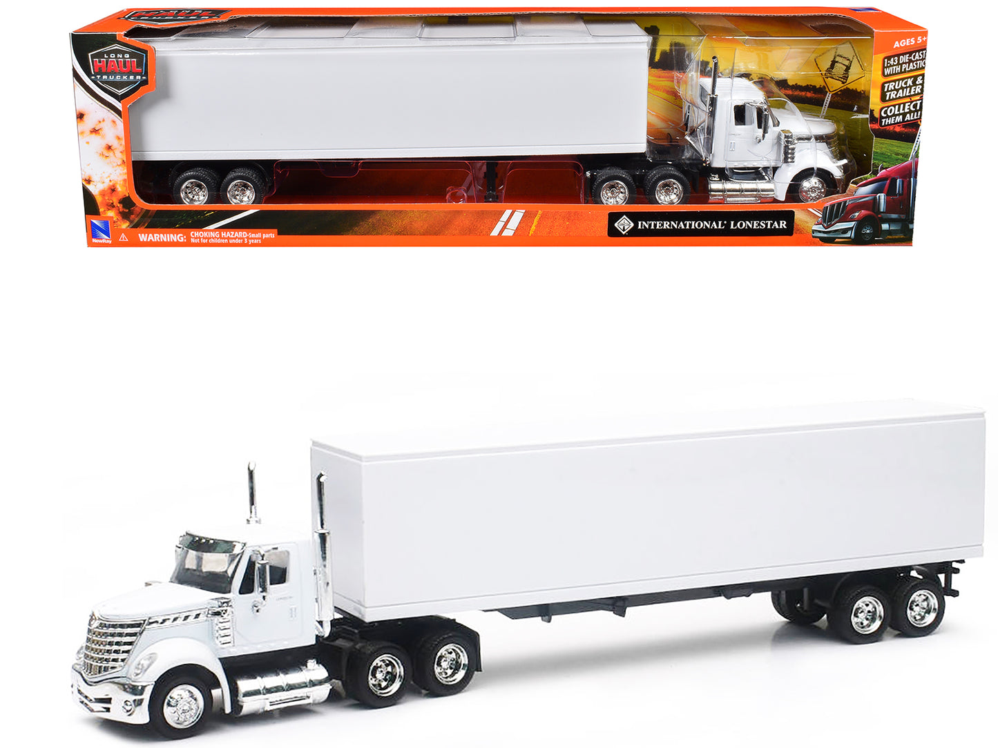 International LoneStar Truck with Dry Goods Trailer White "Long Haul Truckers" Series 1/43 Diecast Model by New Ray-DiecastModeler.com
